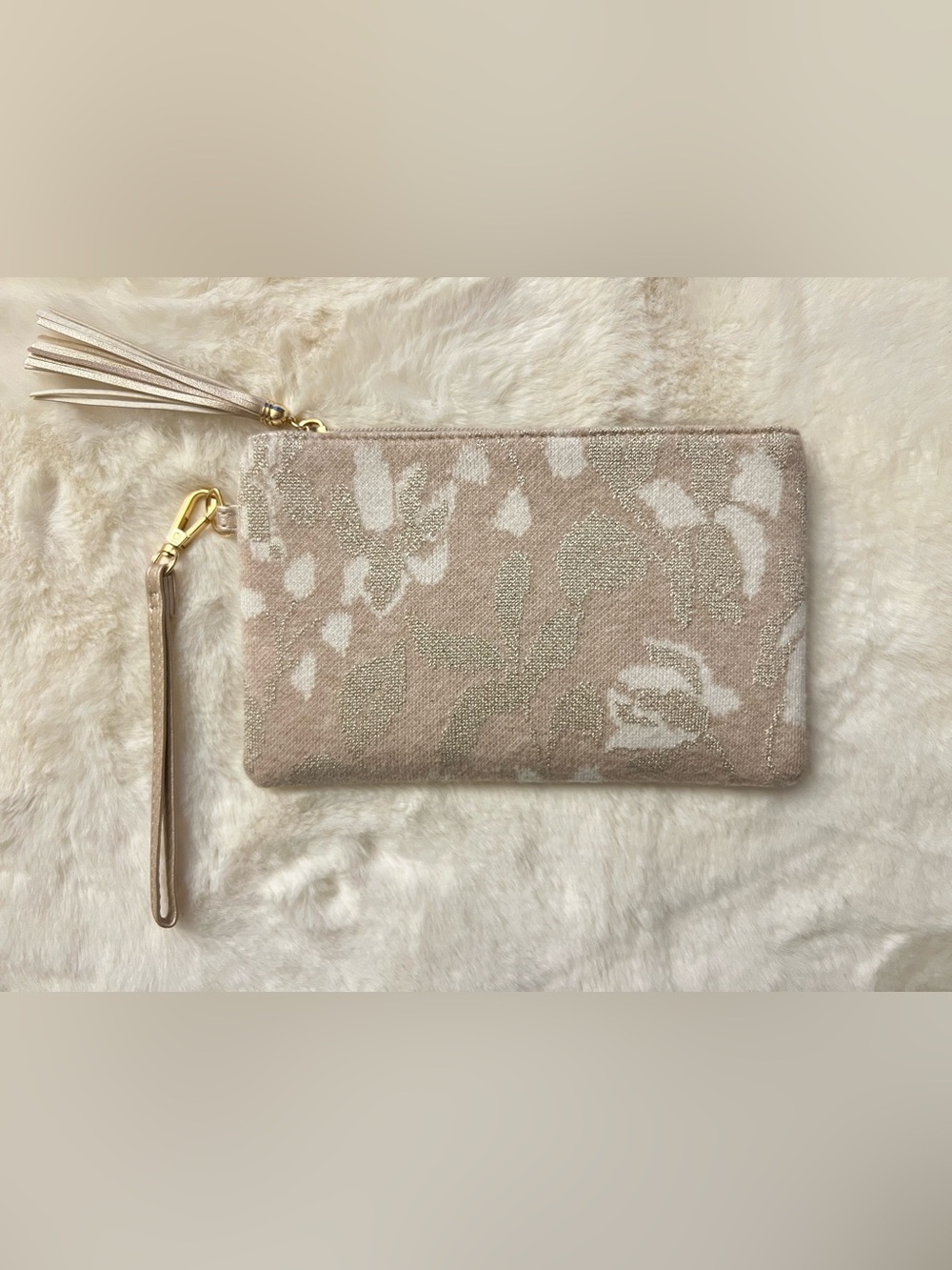 Cynthia Rowley Beige and Gold Clutch Wristlet Cosmetic Bag